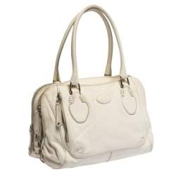 Tod's White Leather Double Zip Satchel