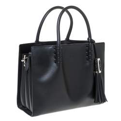 Tod's Black Leather Tassel Detail Tote