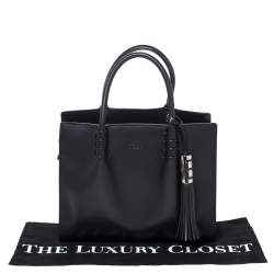 Tod's Black Leather Tassel Detail Tote