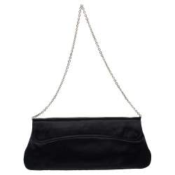 Pre Owned Tod's Black Satin Crystal Embellished Flap Chain Clutch
