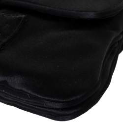 Pre Owned Tod's Black Satin Crystal Embellished Flap Chain Clutch