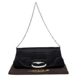 Pre Owned Tod's Black Satin Crystal Embellished Flap Chain Clutch
