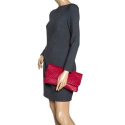 Tod's Red Signature Embossed Patent Leather Turnlock Clutch