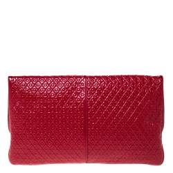 Tod's Red Signature Embossed Patent Leather Turnlock Clutch