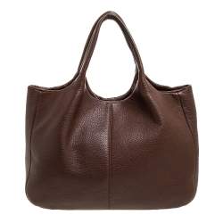 مملوكة مسبقًا Tod's Brown Leather Media Shopper Tote