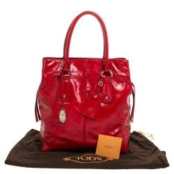 Tod's Red Patent Leather Drawstring Tote