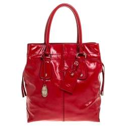 Tod's Red Patent Leather Drawstring Tote