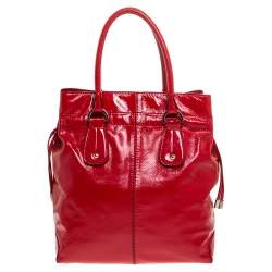 Tod's Red Patent Leather Drawstring Tote