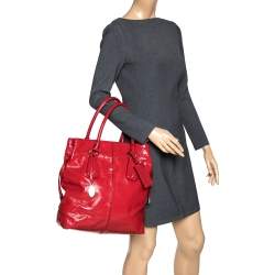 Tod's Red Patent Leather Drawstring Tote