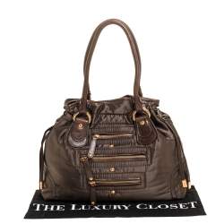 Tod's Olive Green Nylon and Leather Drawstring Satchel