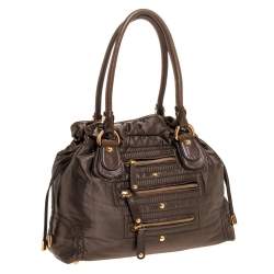 Tod's Olive Green Nylon and Leather Drawstring Satchel