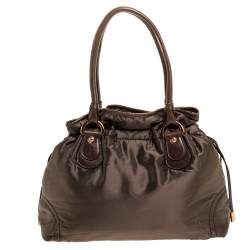 Tod's Olive Green Nylon and Leather Drawstring Satchel