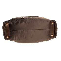 Tod's Olive Green Nylon and Leather Drawstring Satchel