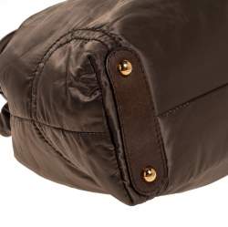 Tod's Olive Green Nylon and Leather Drawstring Satchel