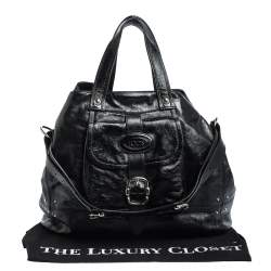 Tod's Black Glazed Leather Buckle Pocket Shoulder Bag