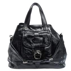 Tod's Black Glazed Leather Buckle Pocket Shoulder Bag