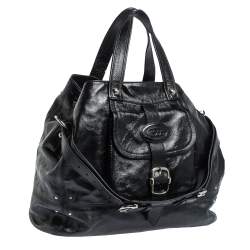 Tod's Black Glazed Leather Buckle Pocket Shoulder Bag