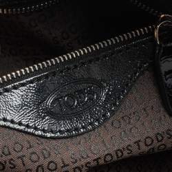 Tod's Black Glazed Leather Buckle Pocket Shoulder Bag