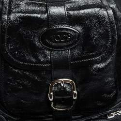 Tod's Black Glazed Leather Buckle Pocket Shoulder Bag