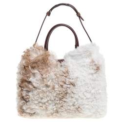 Tod's White Fur and Leather Double T Flap Tote