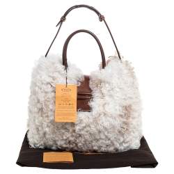 Tod's White Fur and Leather Double T Flap Tote
