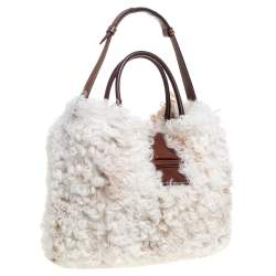 Tod's White Fur and Leather Double T Flap Tote