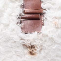 Tod's White/Brown Shearling and Leather Medium Double T Tote