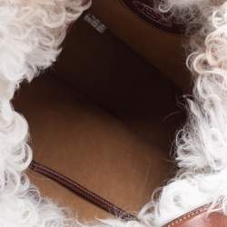 Tod's White/Brown Shearling and Leather Medium Double T Tote