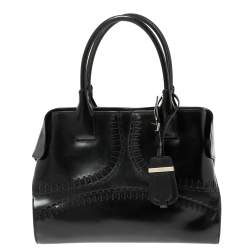 Pre Owned Tod's Black Patent Leather Medium Cape Shopper Tote