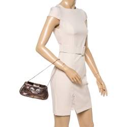 Tod's Metallic Bronze Snakeskin Crystal Embellished Lock Chain Clutch