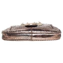 Tod's Metallic Bronze Snakeskin Crystal Embellished Lock Chain Clutch