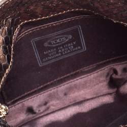 Tod's Metallic Bronze Snakeskin Crystal Embellished Lock Chain Clutch