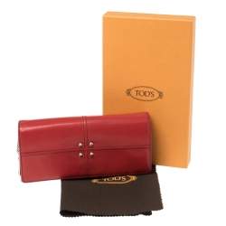 Pre Owned Tod's Red Leather Flap Continental Wallet