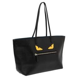 Pre Owned Fendi Black Leather Monster Roll Shopper Tote