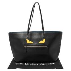 Pre Owned Fendi Black Leather Monster Roll Shopper Tote