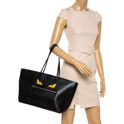 Pre Owned Fendi Black Leather Monster Roll Shopper Tote