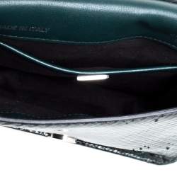 Tod's Dark Green Python Double T Flap Clutch 