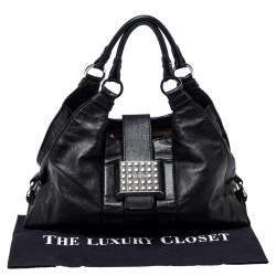Tod's Black Leather Studded Lock Flap Shoulder Bag  