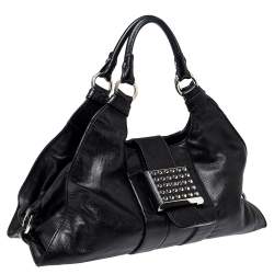Tod's Black Leather Studded Lock Flap Shoulder Bag  
