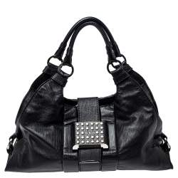 Tod's Black Leather Studded Lock Flap Shoulder Bag  