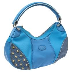 مملوكة مسبقًا Tod's Light Blue Canvas/Leather and Suede Hobo