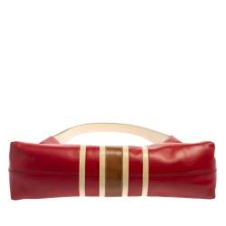 مملوكة مسبقًا Tod's Red/Beige Stripe Leather Colorblock Zip Hobo