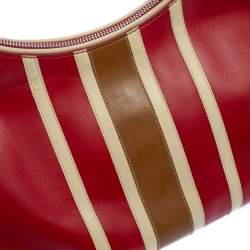 مملوكة مسبقًا Tod's Red/Beige Stripe Leather Colorblock Zip Hobo