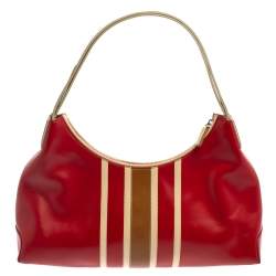 مملوكة مسبقًا Tod's Red/Beige Stripe Leather Colorblock Zip Hobo