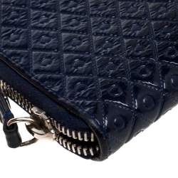 Pre Owned Tod's Navy Blue Signature Patent Leather Zip Around Wallet