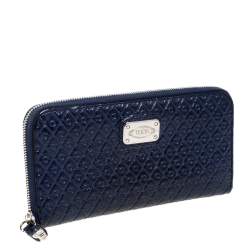 Pre Owned Tod's Navy Blue Signature Patent Leather Zip Around Wallet