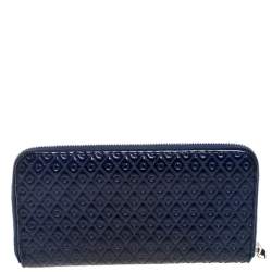 Pre Owned Tod's Navy Blue Signature Patent Leather Zip Around Wallet