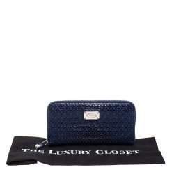 Pre Owned Tod's Navy Blue Signature Patent Leather Zip Around Wallet