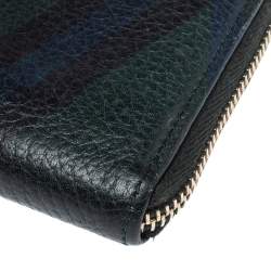 Tod's Green/Blue Leather Zip Around Compact Wallet