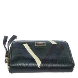 Tod's Green/Blue Leather Zip Around Compact Wallet